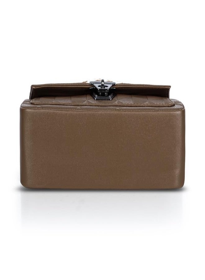 كاتشي حقيبة كتف نسائية أنيقة من الجلد الصناعي بلون بني فاتح مع مشبك إغلاق - Image 3